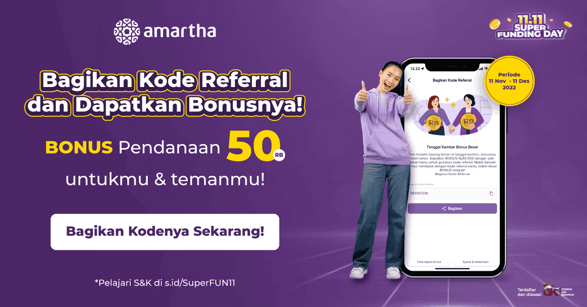 11.11 SUPER FUNDING DAY! Bagikan Kode Referral Bonus Rp50.000!
