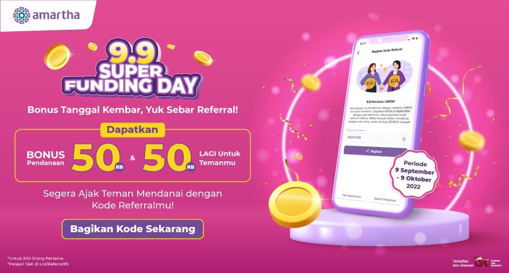 9.9 SUPER FUNDING DAY! Bagikan Kode Referral Bonus Rp50.000!