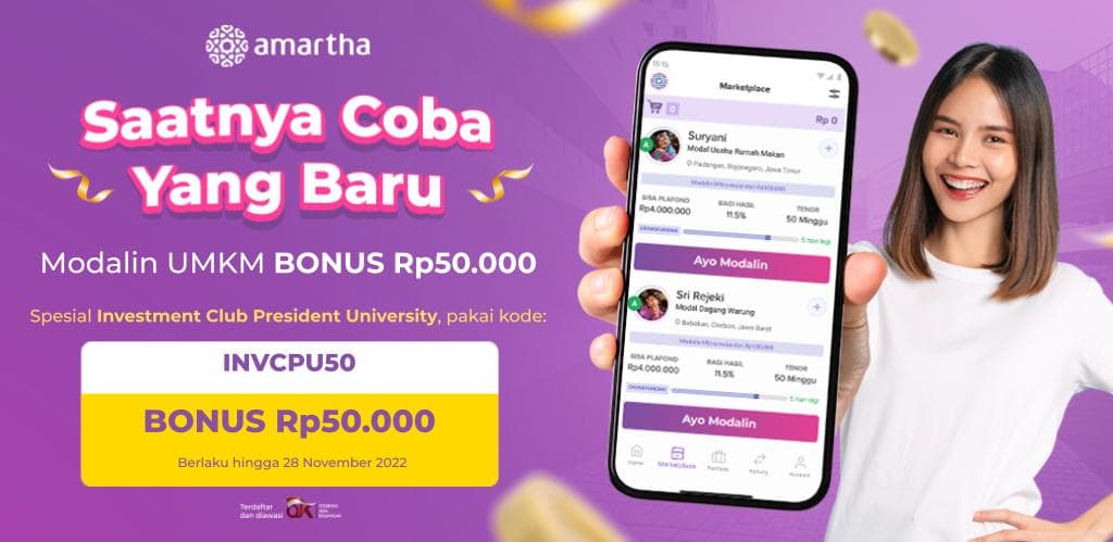 BONUS Rp 50.000 Spesial Pendana Pertama Investment Club President Univ!