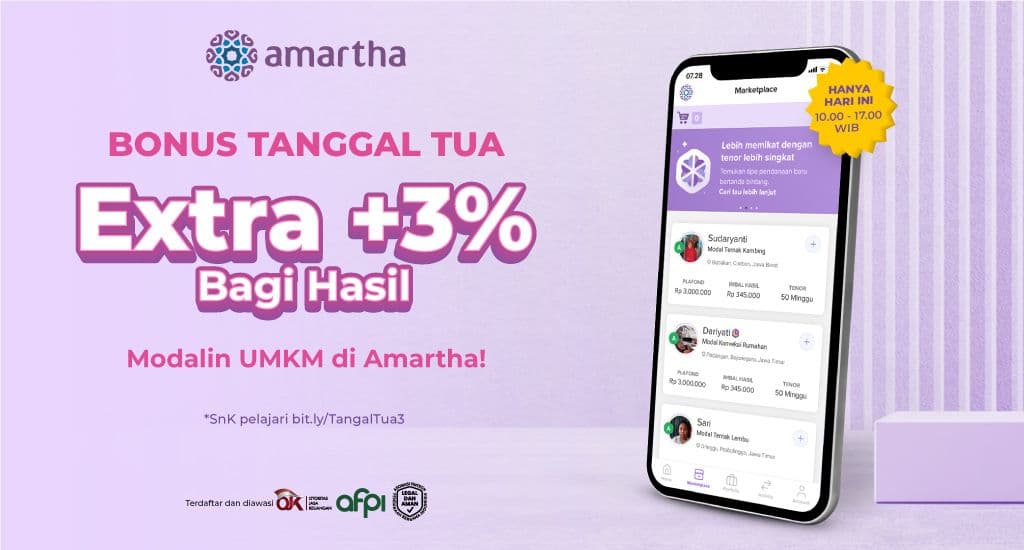 Hari Ini Ada Bonus Extra 3 Persen. Ayo Modalin Mitra Amartha!