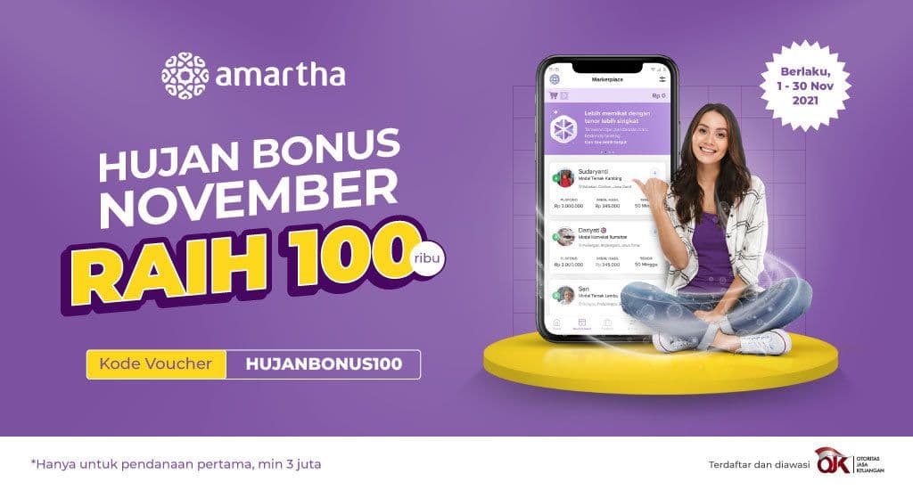Hujan Bonus 100 Ribu dari Amartha. Yuk Danai Sekarang!