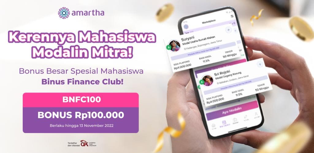 Modalin Lagi, Raih BONUS Rp 100.000 Spesial Pendana Binus Financial Club (BNFC)