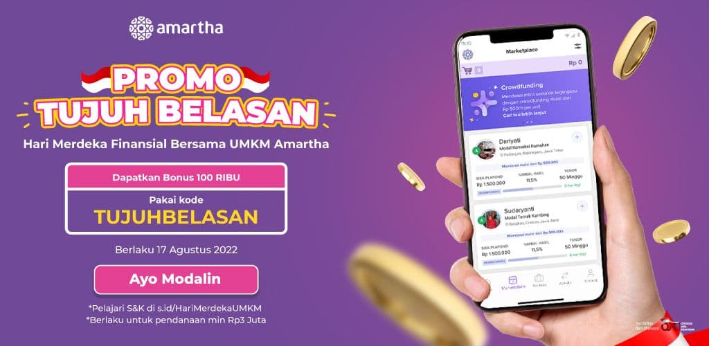 Promo 17-an Merdeka Finansial Bersama UMKM Amartha. Bonusnya Rp100.000!