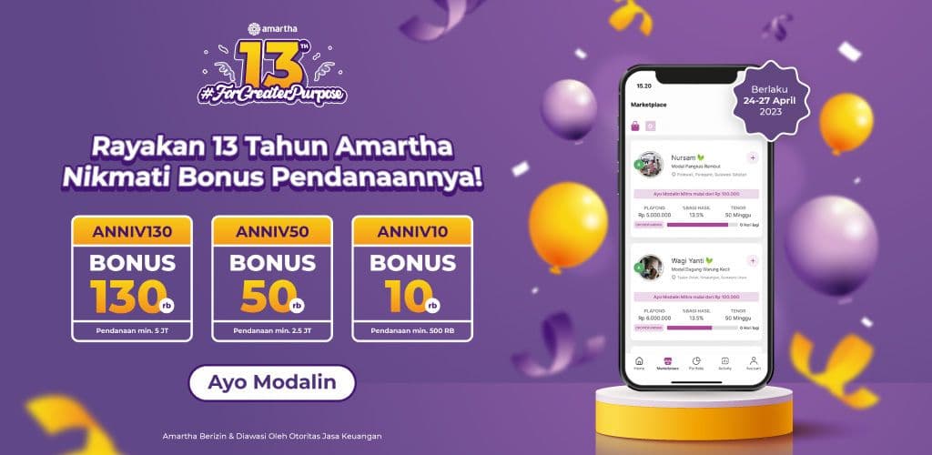 Rayakan Anniversary 13 Tahun Amartha, Nikmati Bonus Hingga Rp130.000!